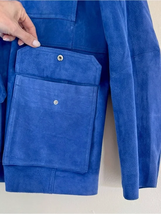 NWT Zara Electric Blue Suede Jacket with Black Leather Collar - Picture 7 of 16